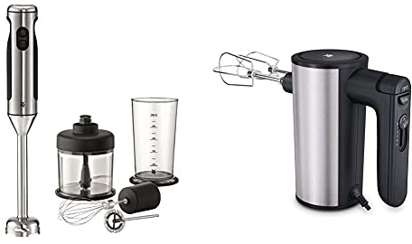 WMF Lineo Edelstab Stabmixer 4 in 1: Pürierstab, Schneebesen, 700 Watt, inkl. Mixbehälter (1l), silber & Kult X Edition Handrührer, Quirl mit 5 Geschwindigkeitsstufen, Handmixer 400 W, schwarz