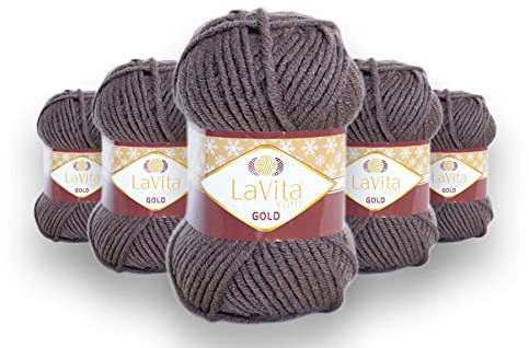 LaVita Yarn GOLD Handstickgarn 5-Delars Förpackning 100% Akrylgarn, 1 Kula 100 gr 100 g 100 mt (9796)