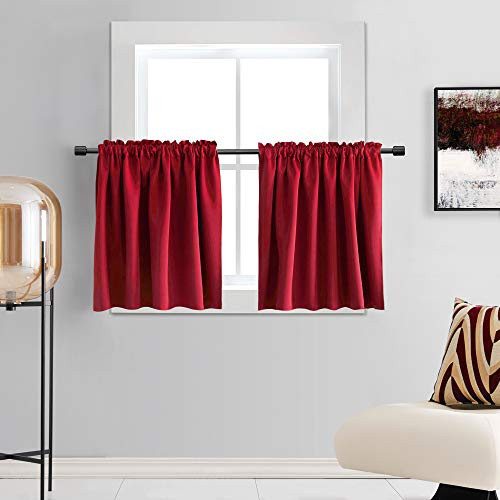DONREN Christmas Red Blackout Curtain Tiers for Kids Room - Home Decorations Short Curtains for Small Windows (30 by 30 Inch,2 Panels)