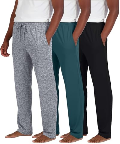 Real Essentials 3 Pack: Men's Pajama Pants Soft PJ Lounge Bottoms Loungewear Pijamas Elastic Waist Pockets-Set 8, M