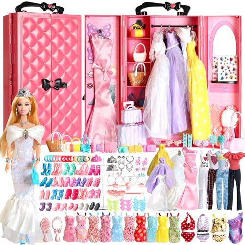 UCanaan Armoire de poupée pour poupée de 29,9 cm, livrée avec 20 supports de vêtements, rangement pratique pour les vêtements et accessoires