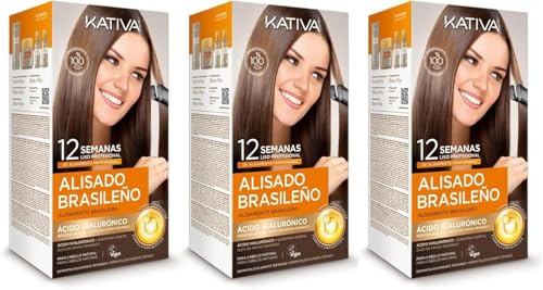 Kativa Kit lisciante brasiliano - Trattamento lisciante professionale a casa - Fino a 12 settimane di durata - Raddrizzamento Keratina - Confezione da 3
