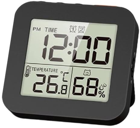 Easnea Reloj de ducha digital para baño, reloj digital de pared, reloj de pared para cocina, reloj de baño, temporizador de ducha, reloj de pared con pantalla LCD para cocina y baño (negro)