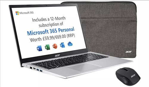 ACER Aspire 3 15.6in Celeron 4GB 128GB Laptop Bundle - Bag + Mouse + Year M365 (Renewed)