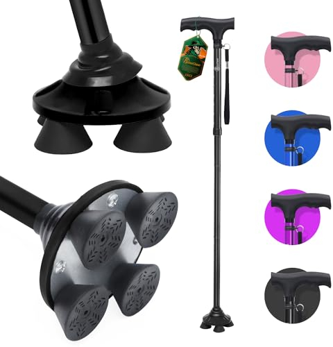 BeneCane Gehstöcke, Faltbarer Gehstock für Senioren, schwenkbare Quad-Basis, Leichter Verstellbarer Gehstock für Männer/Frauen