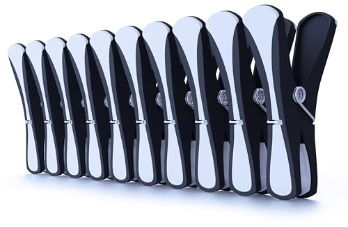 Clothes Pegs for Washing Line – 24 Pack Black & White Soft Grip Laundry Pegs with Contoured Soft Pad Design | Non-Slip & Gentle on Fabrics | Extra Strong Metal Spring, Weatherproof & Rust-Resistant