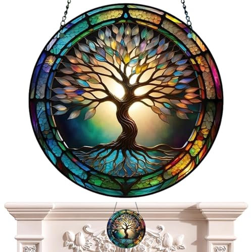 Attrape-Soleil Papillon pour Fenêtres, Décoration Murale en Acrylique,Arbre De Vie Coloré/Libellule/Papillon Pendentif | Attrape-Soleil Décoratif en Vitrail De Jardin, pour L'extérieur, L'i