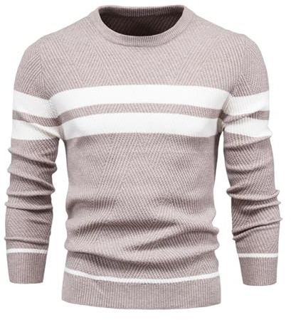Btmpmcs Jersey de Punto para Hombre Invierno Suéter de Cuello Redondo Trabajo Sudadera de Punto de Manga Larga Básico Cálido Sweater para Otoño e Invierno Camiseta Termica Bloques de Color Tops