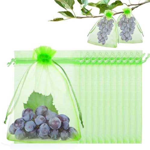 50 st druvskyddspåsar 15 x 20 cm organzapåsar vindruvor skyddspåse | Nätpåse med dragband fruktskyddspåse grön fruktskyddspåse för att skydda trädgårdsväxter från getingar insekter och fåglar