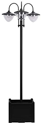 Outsunny 189cm 3-Head Solar Lamp Post, Street Light with Planter, Automatic-on, 6 Hour Max Outdoor Ready LED Lighting, Black