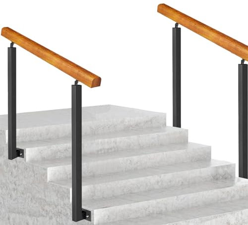 Scala in legno massello, confezione da 2, antiscivolo, per interni ed esterni, montaggio laterale, pali in ferro battuto galvanizzato nero, 85 cm di altezza x 130 cm di dimensioni