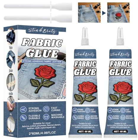 Colla Per Tessuti, Colla Materiale Per Tessuti, Adesivo Per Tessuti Per Cucito Per Tutti I Tessuti, Cotone, Flanella, Denim, Poliestere, Riparazione Di Bambole (50Ml*2) Fabric Glue