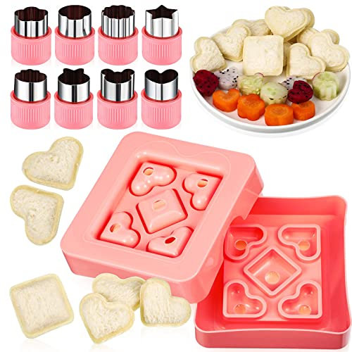 Lot de 9 emporte-pièces pour sandwich, mini coupe-sandwich, découpeur à sandwich de poche avec coupe-légumes et fruits, coupe-sandwich, coupe-croûte de pain, accessoires de boîte à bento