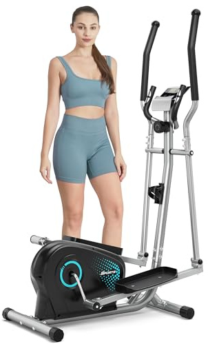 Dripex Velo Elliptique pour Maison, Vélo Elliptique Silencieux avec Volant d’Inertie 6 kg, 16 Niveaux de Résistance Réglables, Capteur de Pouls et Écran LCD, Appareil de Fitness Cardio (Bleu Ciel)