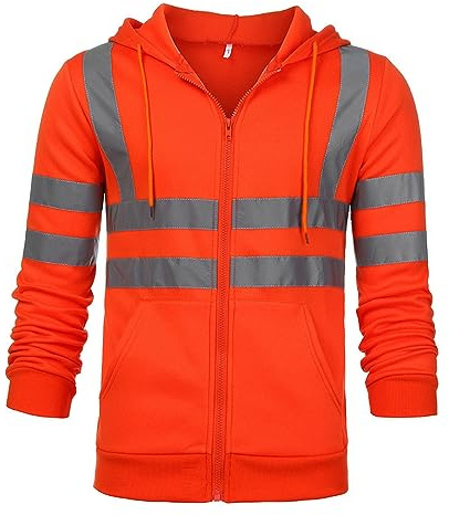 Générique Sweat a Capuche Homme Zippé Blouson Dernières Vestes Pour Hommes Décontractée Chic Vetement de Travail Veste Bandes Réfléchissantes Automne Jacket Orange XL