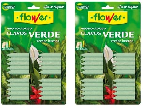 Flower - Abono Clavos Verde | Fertilizante Universal para Plantas Verdes de Interior | Con Quelato de Hierro | Liberación Gradual de Nutrientes | Ideal para Orquídeas y Kikuyu (Paquete de 2)