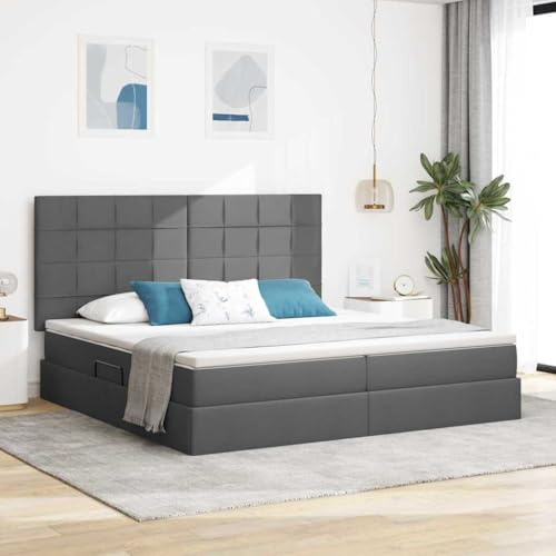 Ordellia Mörkgrå förvaringssäng 200 x 200 cm, polyester, med madrass, hydraulisk lyft, RGB LED-belysning, modern design, robust metallram, kajsarsäng för sovrum
