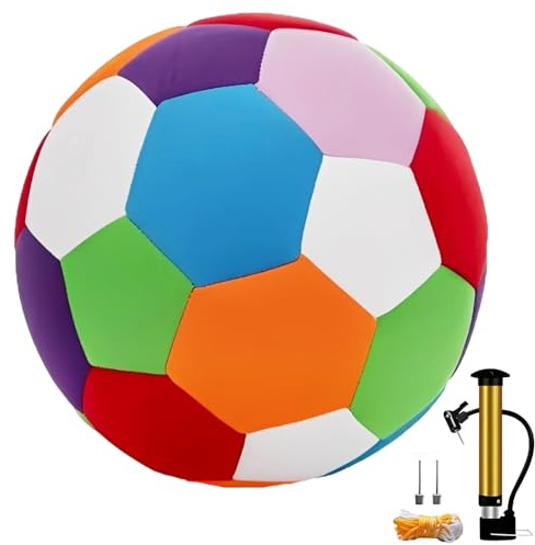 KUWUNG Palla da calcio softball taglia 4, da calcio indoor con pompa, ago gonfiabile e tasca a rete, morbida palla curva per adolescenti, regali di calcio per ragazzi 3-12 anni