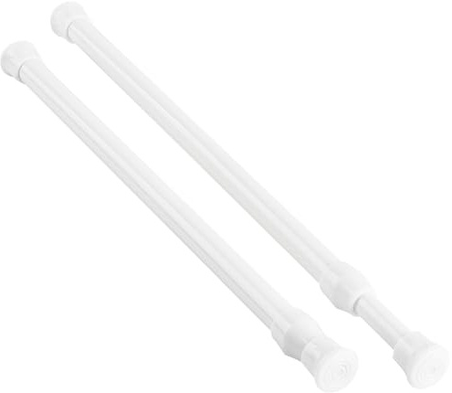KXLIFE 2 Pack Small Spring Tension Curtain Rod 12 to 20 Inch, Thin Tension Rod No Drill for Window Cupboard Closet, White