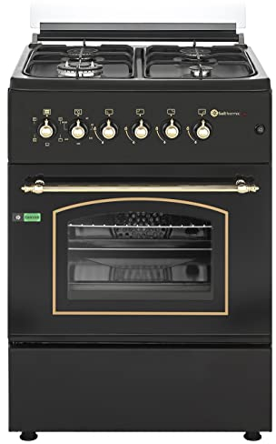 SOLTHERMIC F6S40E5RB COCINA GAS CON HORNO ELECTRICO TURBO INCORPORADO/NEGRA RUSTICA CON MANDOS DORADOS/ANCHO 60 CMS / 4 FUEGOS CON ENCENDIDO AUTOMATICO/HORNO MULTIFUNCION 60 L. / ALTA GAMA
