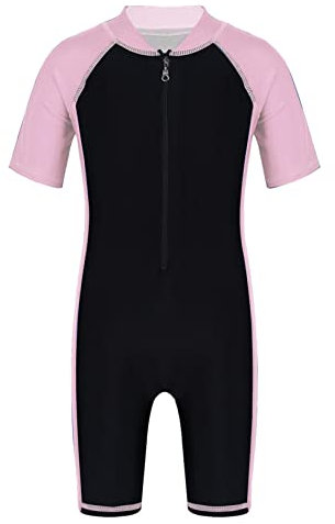 JEATHA Unisex Mädchen Jungen Swimming Wetsuit Neopren Badeanzug Neoprenanzug Tauchanzug UV-Schutz Bademode Wassersport Schwimmanzug Gr. 116-152 Type B Rosa&Schwarz 122-128