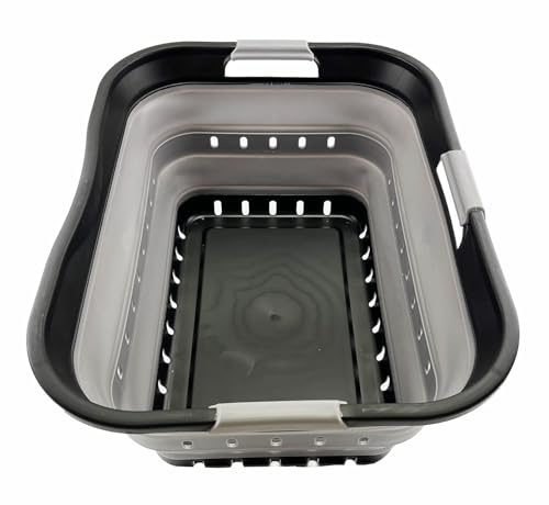 SAMMART 42L (11 gallon) Collapsible Plastic Laundry Basket - Foldable Pop Up Storage Container/Organizer - Space Saving Hamper/Basket (Black/Alloy Grey)