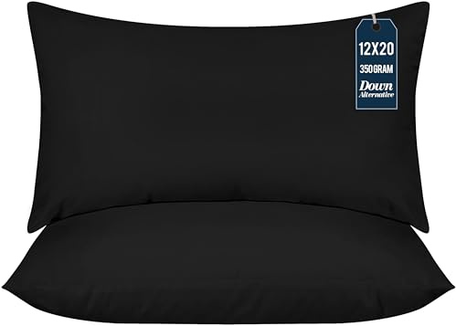 Utopia Bedding Almohadas de Relleno (Paquete de 2, Color Negro) – 12 x 20 Pulgadas Almohadas de Cama y sofá – Almohadas Decorativas para Interiores