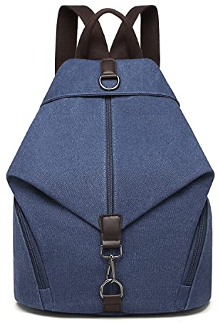 KONO Rucksack Canvas Daypack Damen Rucksäcke Vintage Umhängetasche Groß Schulterrucksäcke Reisetasche für Reise Outdoor Schule Blau
