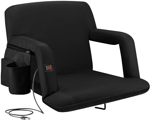 Alpcour Sedia da stadio per massaggi riscaldanti, reclinabile, con supporto per schiena e braccioli, riscaldatore integrato e massaggiatore, extra spessa, leggera e impermeabile, con tasche staccabili