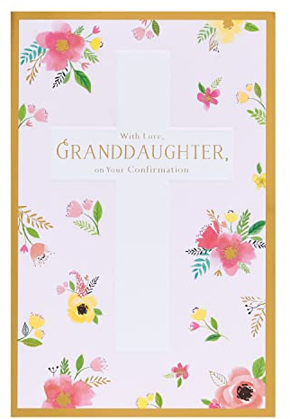 UK Greetings Confirmation Card for Granddaughter With Envelope - Flower Design