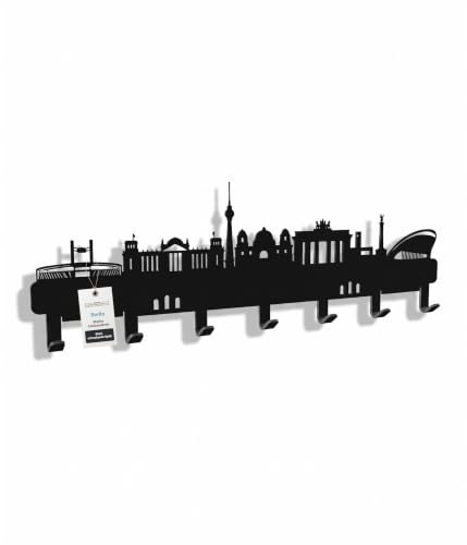 steland metallmanufaktur® Köln skyline nyckelbräda av stål, nyckelbräda och hållare för nycklar, jackor, handdukar (svart, Berlin)