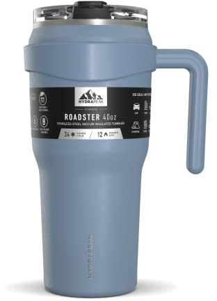 Hydrapeak Roadster 40oz Stainless Steel Tumbler Double Wall Vacuum Insulated Water Bottle With Handle And 2 in 1 Straw Lid (Modern Blue)