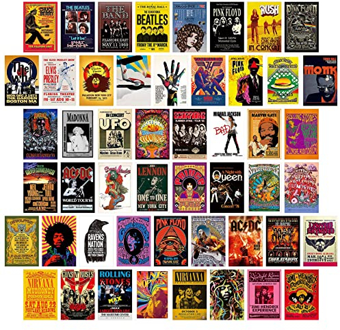 Affiches Esthétiques de Groupe de Rock pour Chambre,50 PCS Décoration Murale D'album de Concert de Musique Rétro Affiches de Groupe de Rock pour Chambre