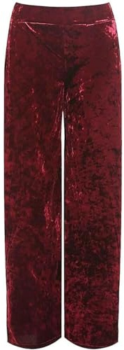 Dam gatumode utsvängda breda ben stil ficka lätt velour sammet byxor damer plus storlek brett ben sammet Palazzo elastisk midja byxa UK 14-28, vin, 42/44 SE