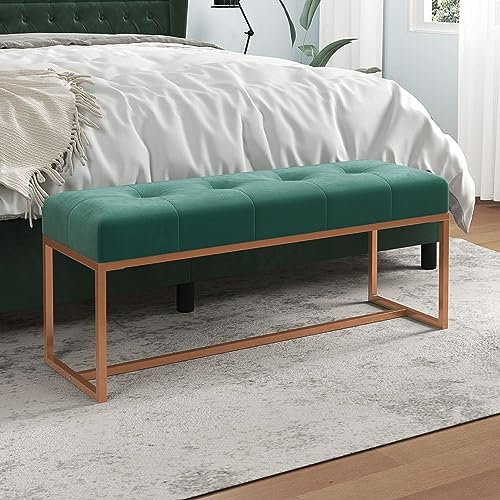 LAPOOH Banco de Terciopelo Verde Oscuro 110x36x45 cm, Banco Recibidor, Banco Comedor, Bancos para Cocina, Banco Vestuario, Mueble Camper