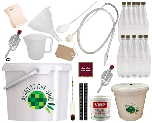 Almost Off Grid 10 Litre Elderflower Champagne Wine Kit with Bottles, 2 Buckets and Wine Yeast