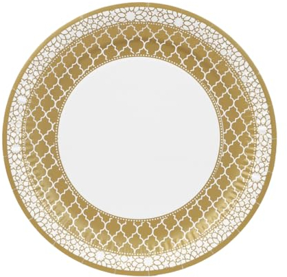 Talking Tables 10 platos de papel resistentes dorados, platos desechables reciclables, decoraciones de mesa para fiestas, celebraciones EID, picnics, aniversarios, bodas, 23 cm, color blanco
