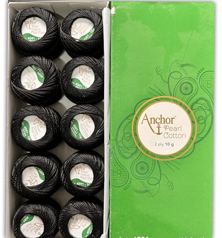 10 Pieces Black Cotton Balls Anchor Crochet Cotton Embroidery Thread Balls Size 8 Pearl 10g (85 Meters Each)