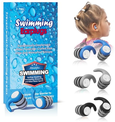 3 × Silikon‑Schwimm‑Ohrstöpsel für Kinder (3–12 J.) – wasserfest & wiederverwendbar – ergonomisch & waschbar – ideal für Schwimmen, Tauchen, Surfen, Duschen