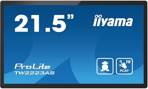 iiyama Prolite TW2223AS-B2 54.6 cm 21.5 Inch VA LED Monitor Full HD 10 Point Multitouch Capacitive HDMI Audio Out USB 2.0 USB 3.2 RJ45 Android OS WiFi Bluetooth SD Slot 6H 24/7