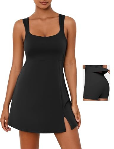 Desol Damen-Tenniskleid mit integrierten Shorts und BH, verstellbare Träger, sportkleider Damen, Trainingskleid mit Taschen, Golf-Sportkleider