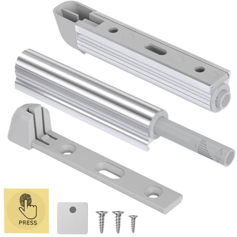 Jiayi Lot de 2 Push to Open Aimant Poussoir Porte Placard Loquets de Porte Magnétiques pour Armoire de Cuisine, Fermeture System pour Meubles, Tiroirs, Argenté