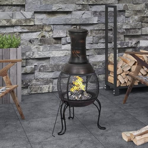 Sufrk Estufa de jardín con atizador, 39 x 39 x 90 cm, de acero, chimenea de jardín Premium con chimenea relajante – Chimenea de patio – Chimenea de exterior con compartimento de leña enterrada