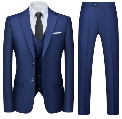 Autsel Trajes para Hombre Slim Fit de 3 Piezas Vestido de Novia Elegantes Suits Negocio Boda Blazer Chalecos Pantalones Azul Marino XL