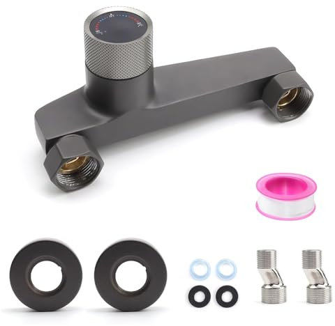 AMONENZ Pistolengrau Badarmatur Badewanne, Satz Wasserfall Wasserauslass Mischbatterie Dusche, Kontrollierbare Temperatur Badewannenarmaturen, für Badezimmer Dusche Installation