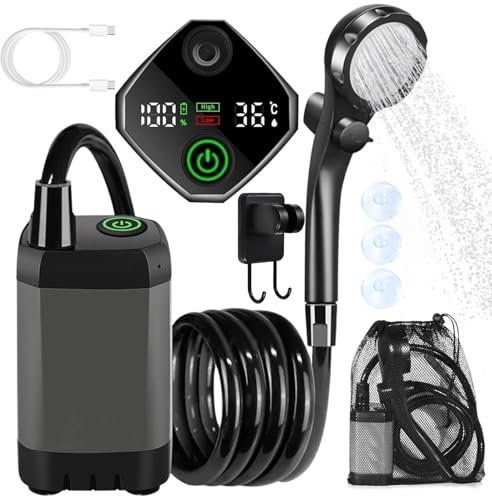 YADOBIG Douche Camping avec Pompe, Douche Portable pour Affichage Numérique Intelligent, Douchette Camping avec Batterie 6000mAh, pour Bain Plein Air, Lavage de Voiture, Animaux Domestiques, Jardin