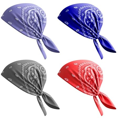 EUYKQNOI Bandana Sportiva 4 Pezzi per Ciclismo, Corsa, Trekking - Traspirante, Asciugatura Rapida, Protezione UV - 54x54 cm - Rosso, Nero, Blu, Viola - Unisex Uomo e Donna
