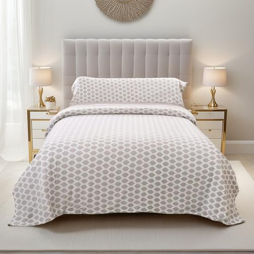 Juego de Sábanas Pirineo Termica - 3 Piezas para Cama 150 -Sábanas Polar para Invierno Cama Matrimonio -Bajera Ajustable 150x190/200+30cm, Encimera 230x270cm y una Funda Almohada 45x160cm -Rombo
