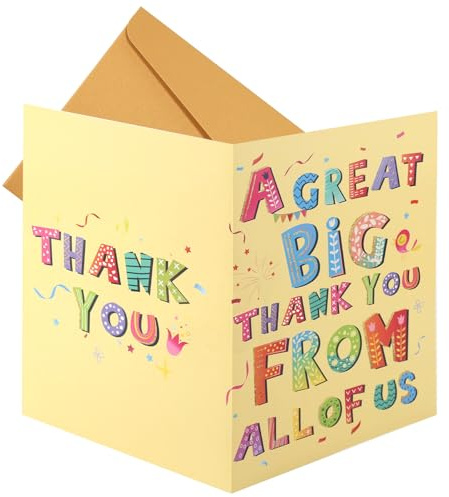 lasuroa Tarjeta de Agradecimiento Gigante, 40x27cm con Sobre Ideal Como Tarjeta de Despedida para Profesores Jefes y Amigos (Amarillo)
