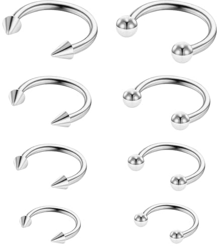 Telooco 8 st 16 g septumringar kirurgiskt stål hästsko näsring ring ögonbryn läpp navel piercing ring örhängen septum piercing smycken för kvinnor män 6/8/10/12 mm (silver)